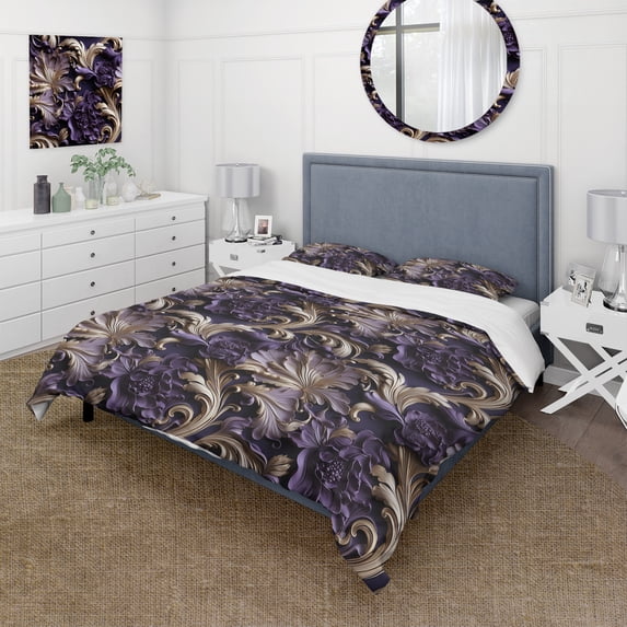 Designart "Majestic Glamour In Deep Purple" Paisley Bedding Covert Set - Traditional Bed Set With 2 Shams