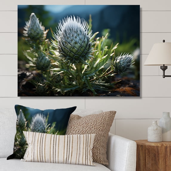 Designart "Majestic Green Thistle I" Floral Canvas Art Print