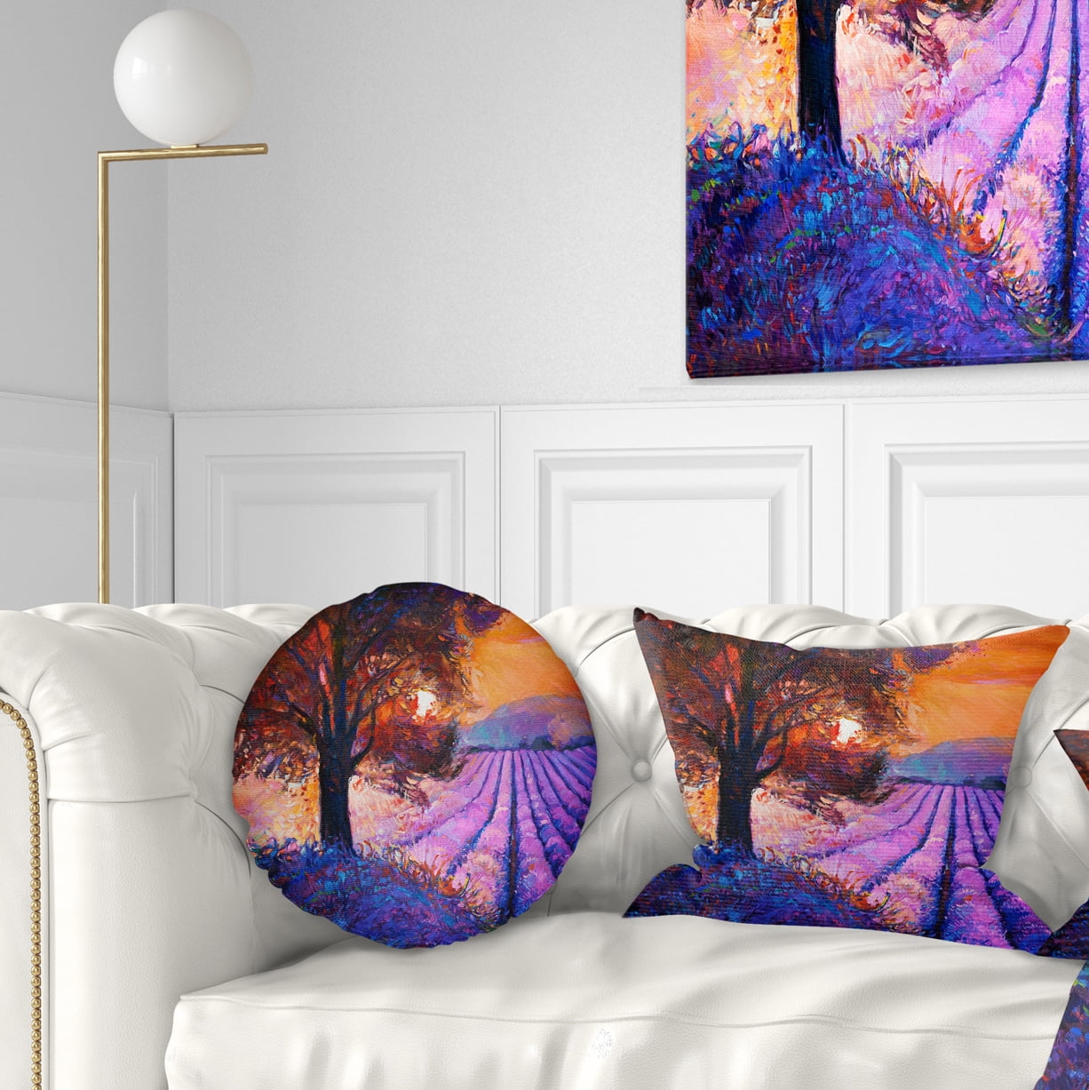 Designart Majestic Lavender Field and Tree - Floral Throw Pillow - 12x20