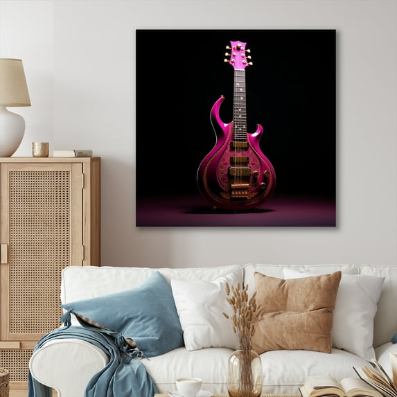 Designart "Majestic Magenta Modern Guitar I" Music Wall Art Living Room