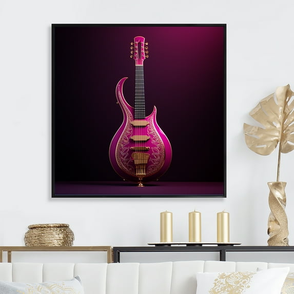 Designart "Majestic Magenta Modern Guitar II" Music Floater Framed Canvas Wall Art