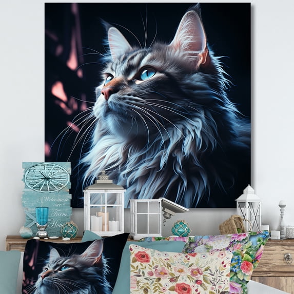 Designart "Majestic Maine Coon Feline IV" Animals Cat Canvas Art Print