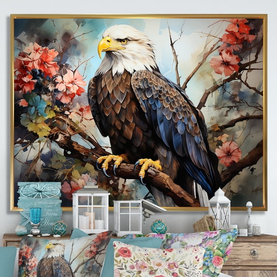 Designart "Majestic Mosaic Of The Bold Eagle" Animals Eagle Floater Framed Canvas Wall Art