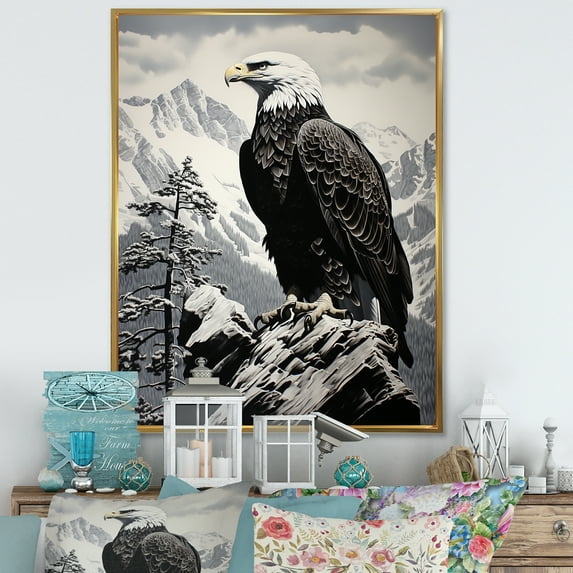 Designart "Majestic Mosaic Of The Bold Eagle II" Animals Eagle Floater Framed Wall Decor