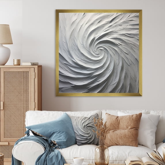 Designart "Majestic Motion In White" Abstract Spirals Picture Framed Canvas Art Print