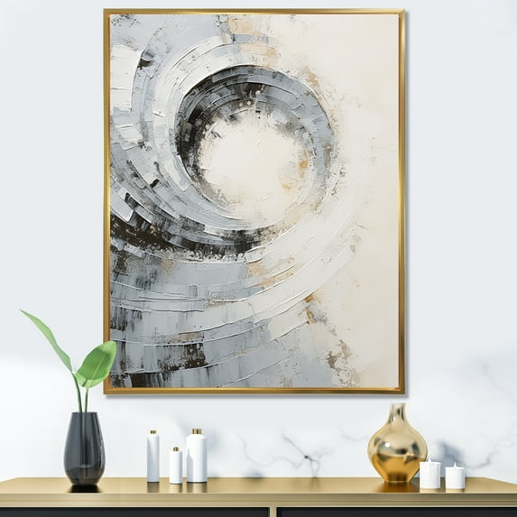 Designart "Majestic Motion In White And Grey" Abstract Spirals Floater Framed Wall Art Prints