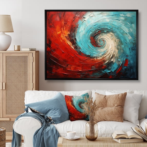 Designart "Majestic Motion Spiral In Red And Blue I" Abstract Spirals Floater Framed Canvas Art Print