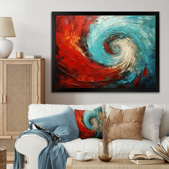 Designart "Majestic Motion Spiral In Red And Blue I" Abstract Spirals Picture Framed Canvas Art Print