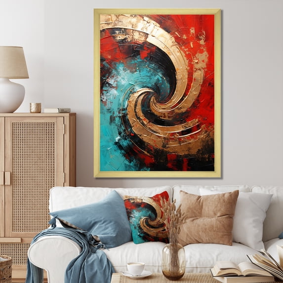 Designart "Majestic Motion Spiral In Red And Blue III" Abstract Spirals Picture Framed Canvas Wall Art