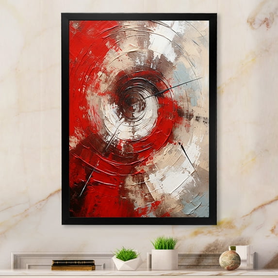 Designart "Majestic Motion Spiral In Red And Grey" Abstract Spirals Picture Framed Wall Decor