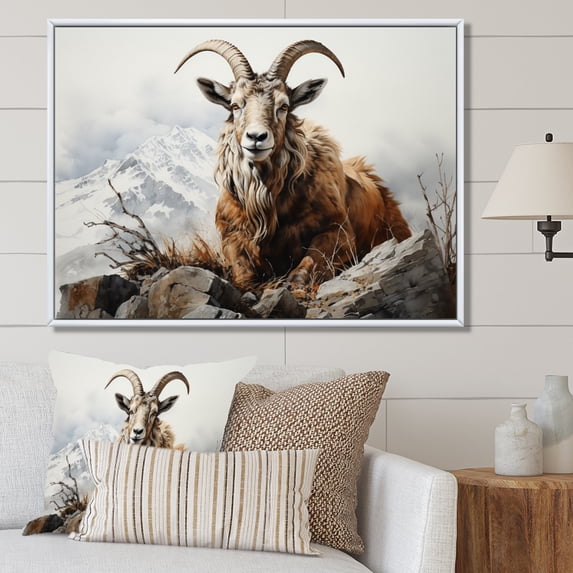 Designart "Majestic Mountain Goats" Animals Floater Framed Wall Decor