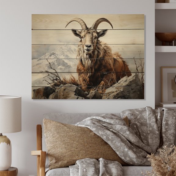 Designart "Majestic Mountain Goats" Animals Print on Natural Pine Wood
