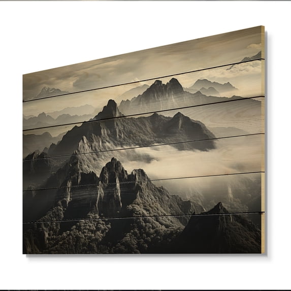 Designart "Majestic Mountains in Thailand" Landscapes Print on Natural Pine Wood