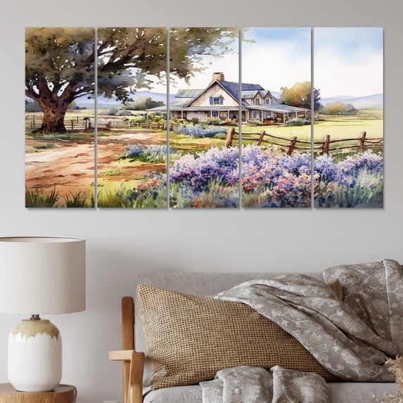 Designart "Majestic Oak Tree At The Farm Rustic Landscape" Landscape Trees Metal Wall Art Set