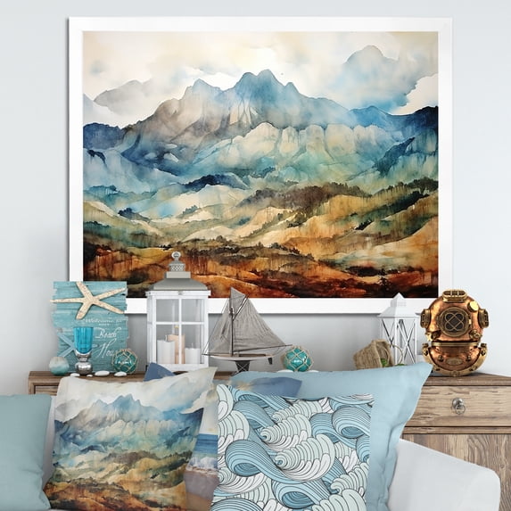 Designart "Majestic Peaks of Indonesia I" Landscapes Framed Wall Art Decor - Traditional Blue Indonesia Entryway Framed Wall Art