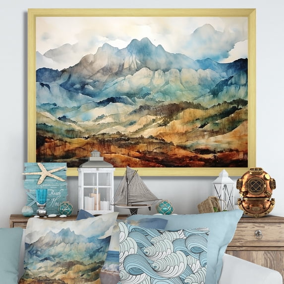 Designart "Majestic Peaks of Indonesia I" Landscapes Framed Wall Art Decor - Traditional Blue Indonesia Entryway Framed Wall Art