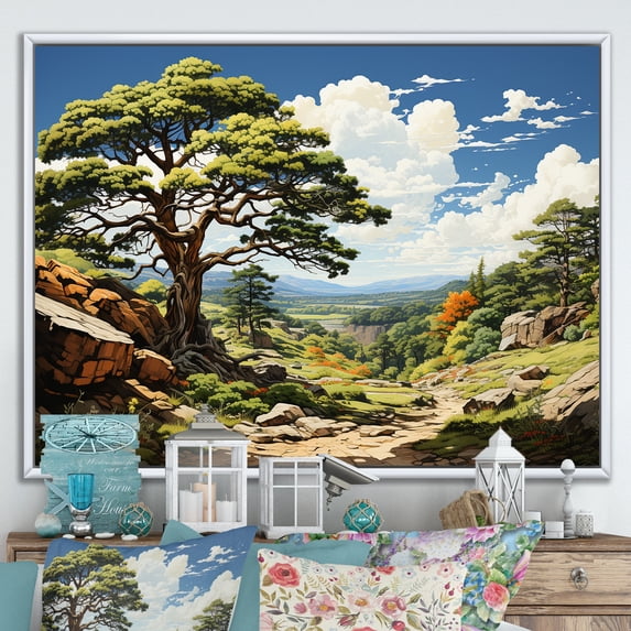 Designart "Majestic Pine Tree IV" Floral Floater Framed Wall Art Living Room