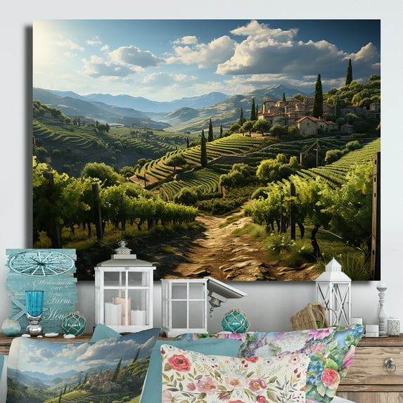 Designart "Majestic Provence in the Green Vineyard" Farmhouse Metal Art Print