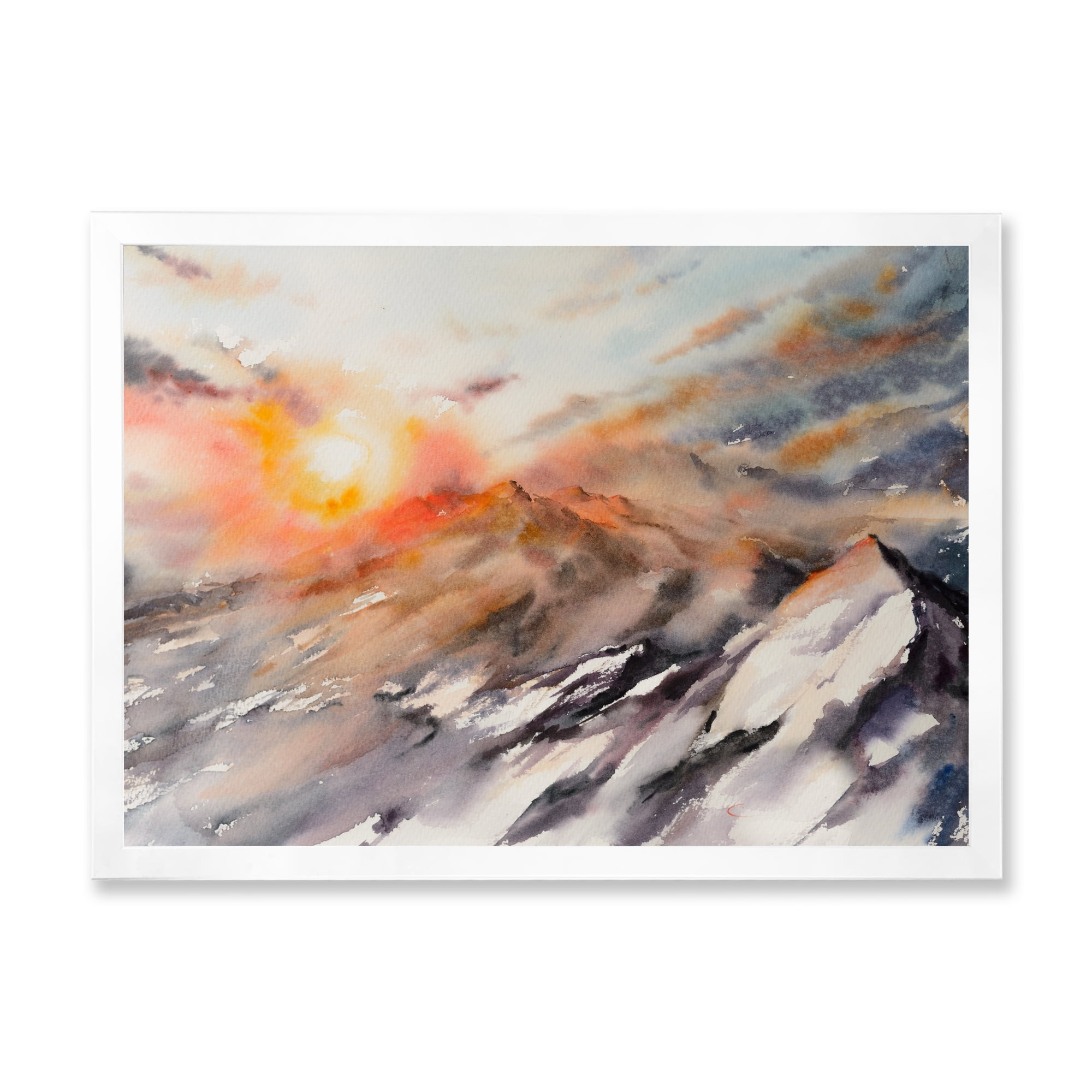 Designart 'Majestic Sunset Glow on The Mountains Landscape' Traditional Framed Art Print