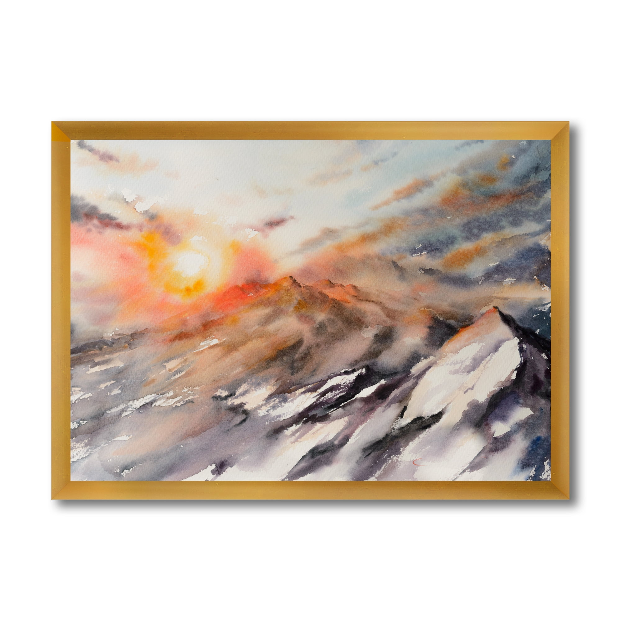 Designart 'Majestic Sunset Glow on The Mountains Landscape' Traditional Framed Art Print