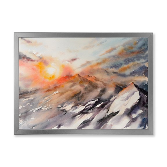 Designart 'Majestic Sunset Glow on The Mountains Landscape' Traditional Framed Art Print