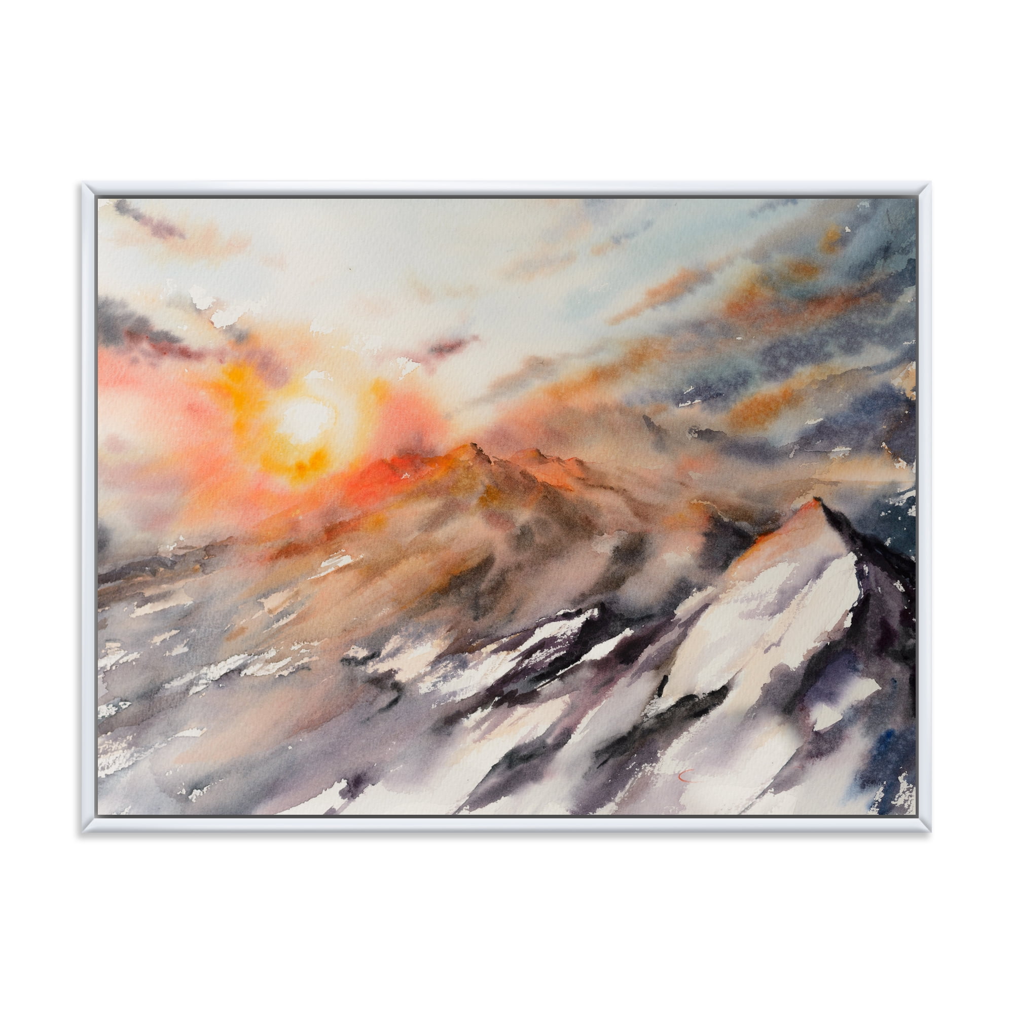 Designart 'Majestic Sunset Glow on The Mountains Landscape' Traditional Framed Canvas Wall Art Print