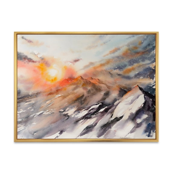 Designart 'Majestic Sunset Glow on The Mountains Landscape' Traditional Framed Canvas Wall Art Print