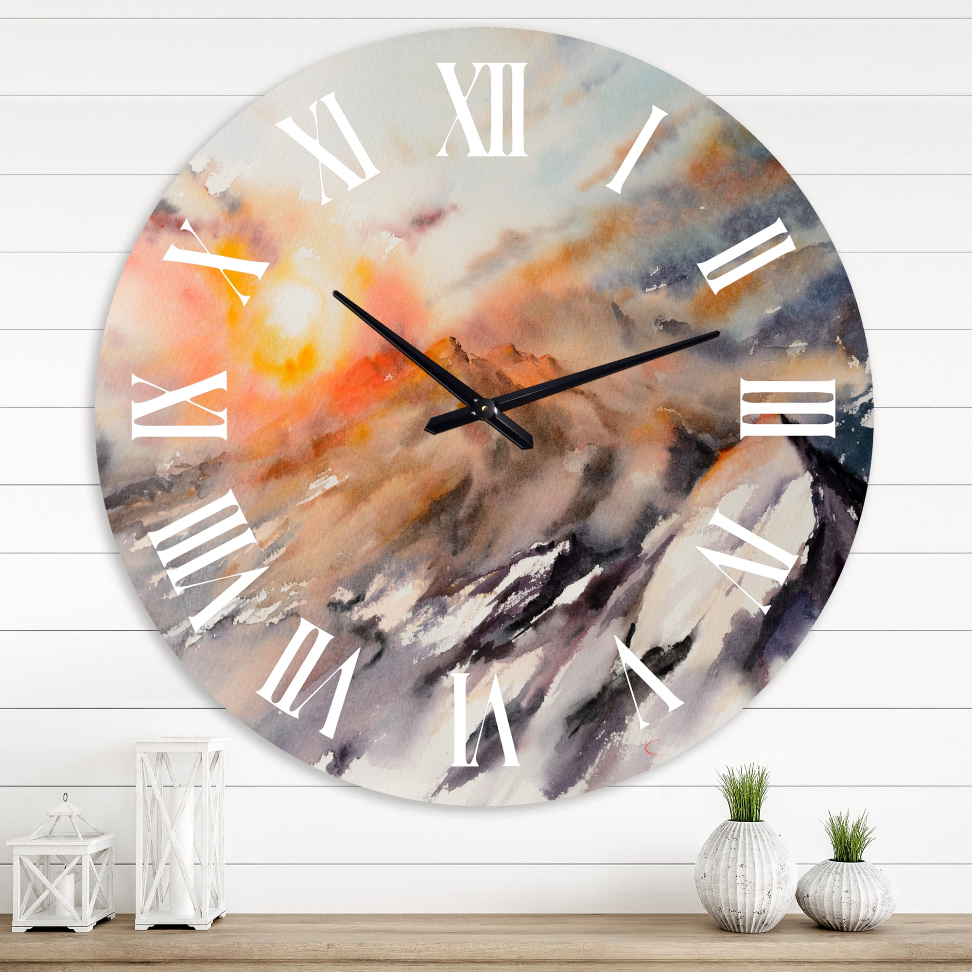 Designart 'Majestic Sunset In The Mountains Landscape' Traditional Wall Clock