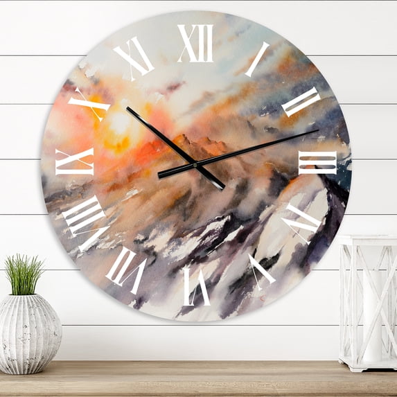 Designart 'Majestic Sunset In The Mountains Landscape' Traditional Wall Clock