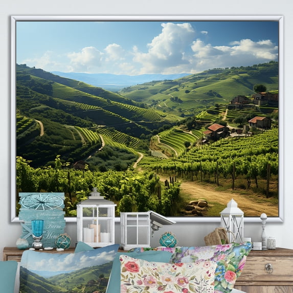 Designart "Majestic Vineyard Scenery III" Landscapes Floater Framed Wall Art Living Room