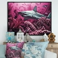 thumbnail image 1 of Designart "Majestic Violet Hammerhead Sharks" Coastal Coral Under Water Floater Framed Wall Decor, 1 of 5