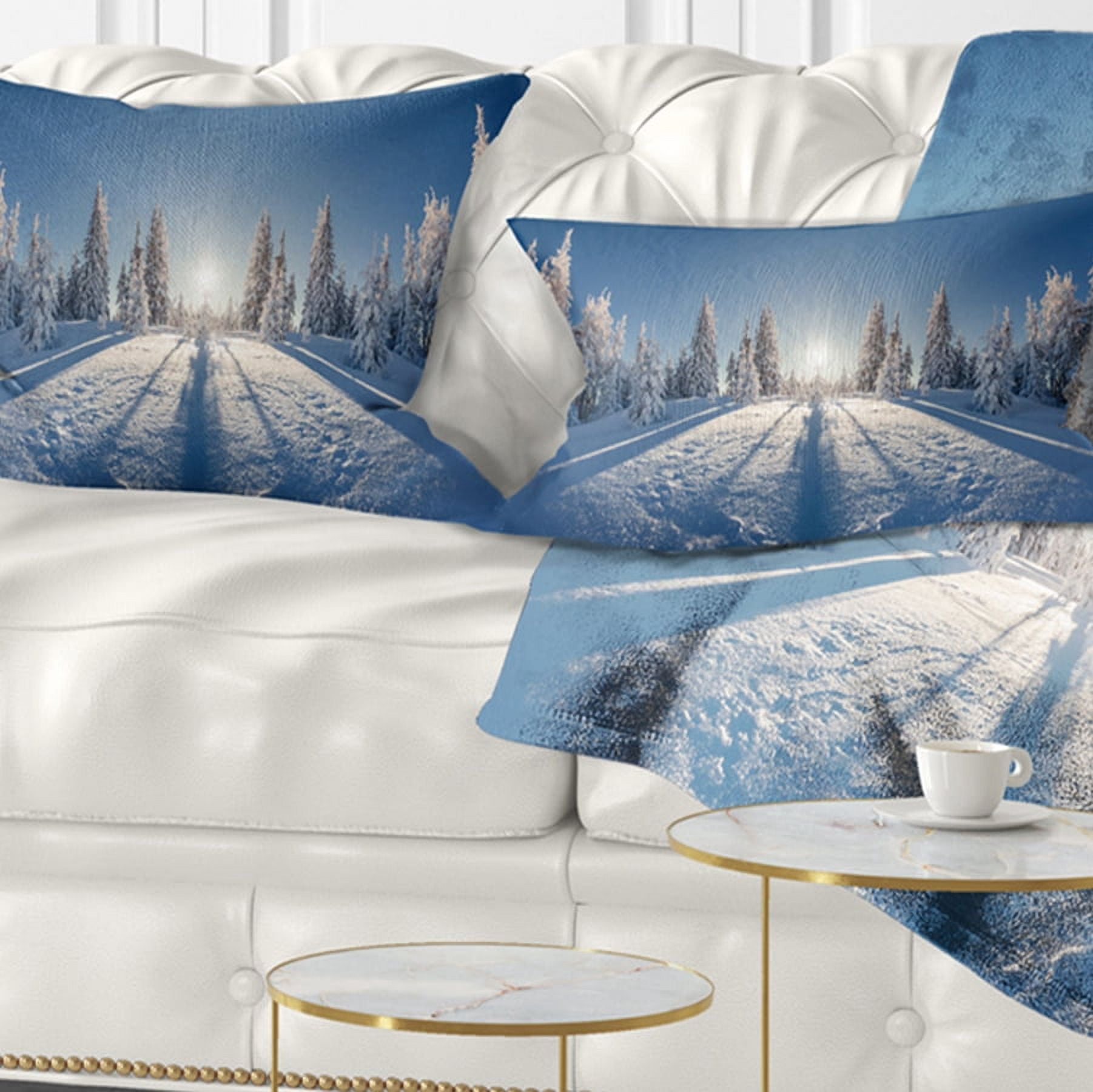 Designart Majestic White Winter Landscape - Landscape Printed Throw Pillow - 12x20