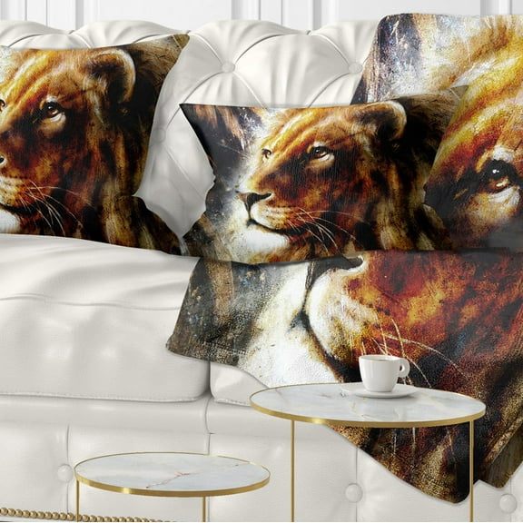 Designart Majestically Peaceful Lion - Animal Throw Pillow - 12x20