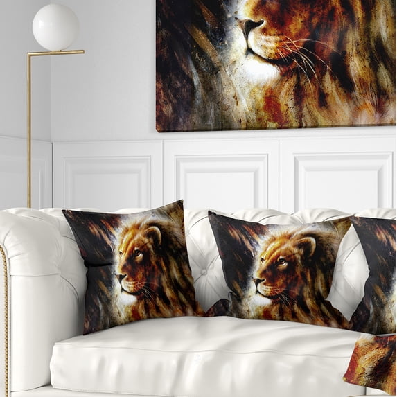 Designart Majestically Peaceful Lion - Animal Throw Pillow - 16x16