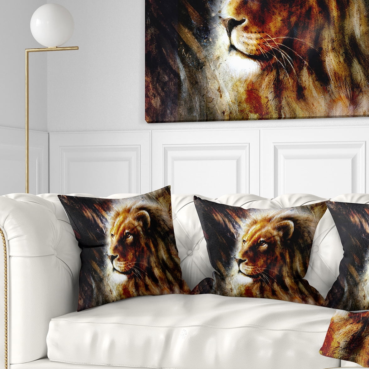 Designart Majestically Peaceful Lion - Animal Throw Pillow - 18x18