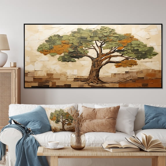 Designart "Majesty of Green Baobab African Tree II" Extra Large Floral Framed Wall Art - Global Green Tree African Living Room Framed Canvas Art