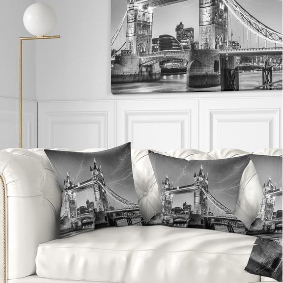 Designart Majesty of Tower Bridge London - Cityscape Photo Throw Pillow - 16x16