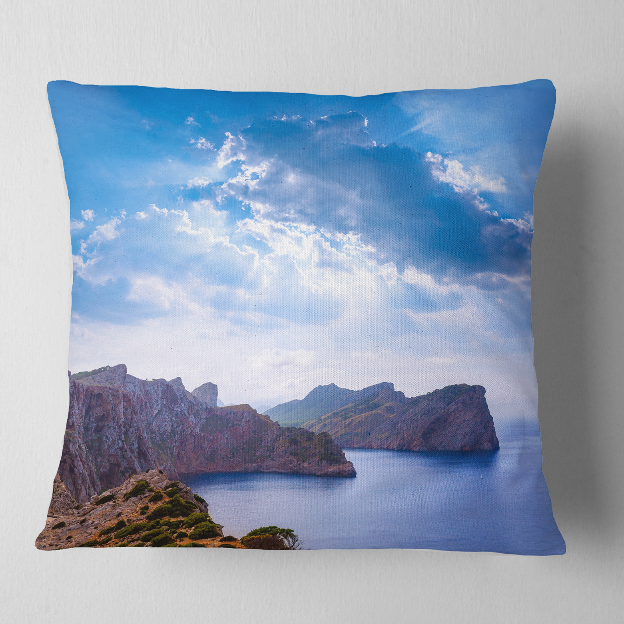 Designart Majorca Formentor Cape Rocks - Seascape Throw Pillow - 18x18