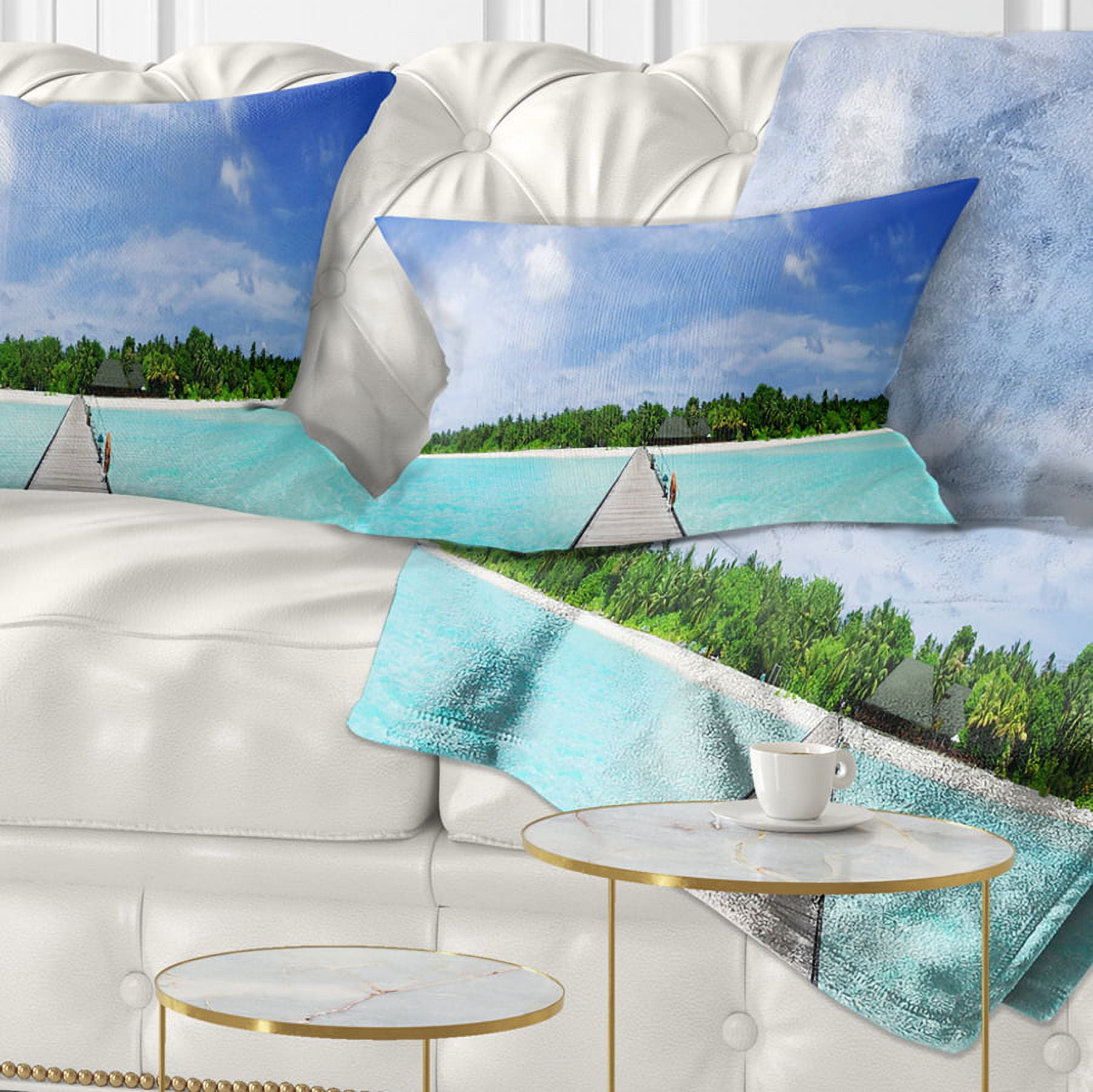 Designart Maldives Panorama - Seascape Photography Throw Pillow - 12x20
