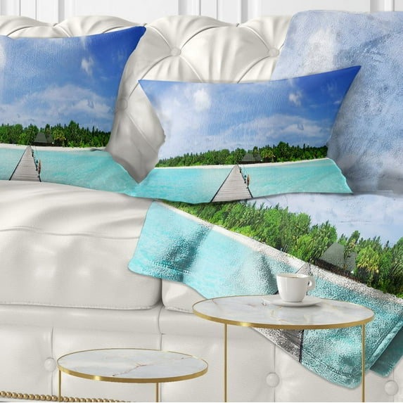 Designart Maldives Panorama - Seascape Photography Throw Pillow - 12x20