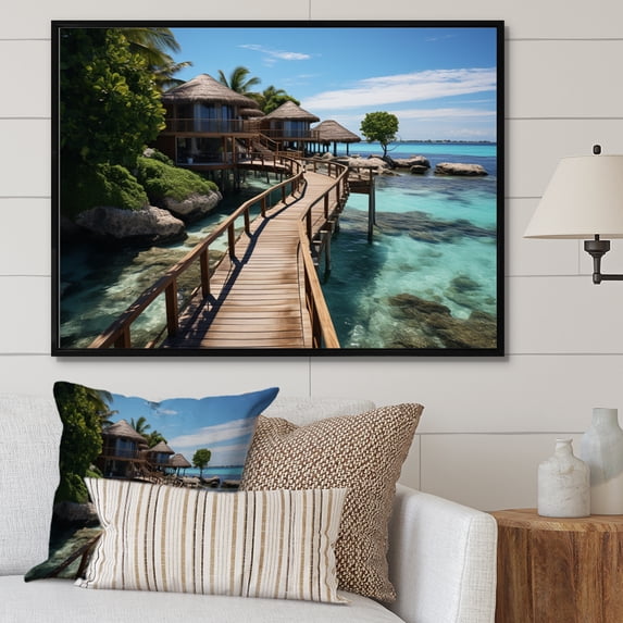 Designart "Maldivian Beaches I" Nautical & Beach Floater Framed Canvas Print