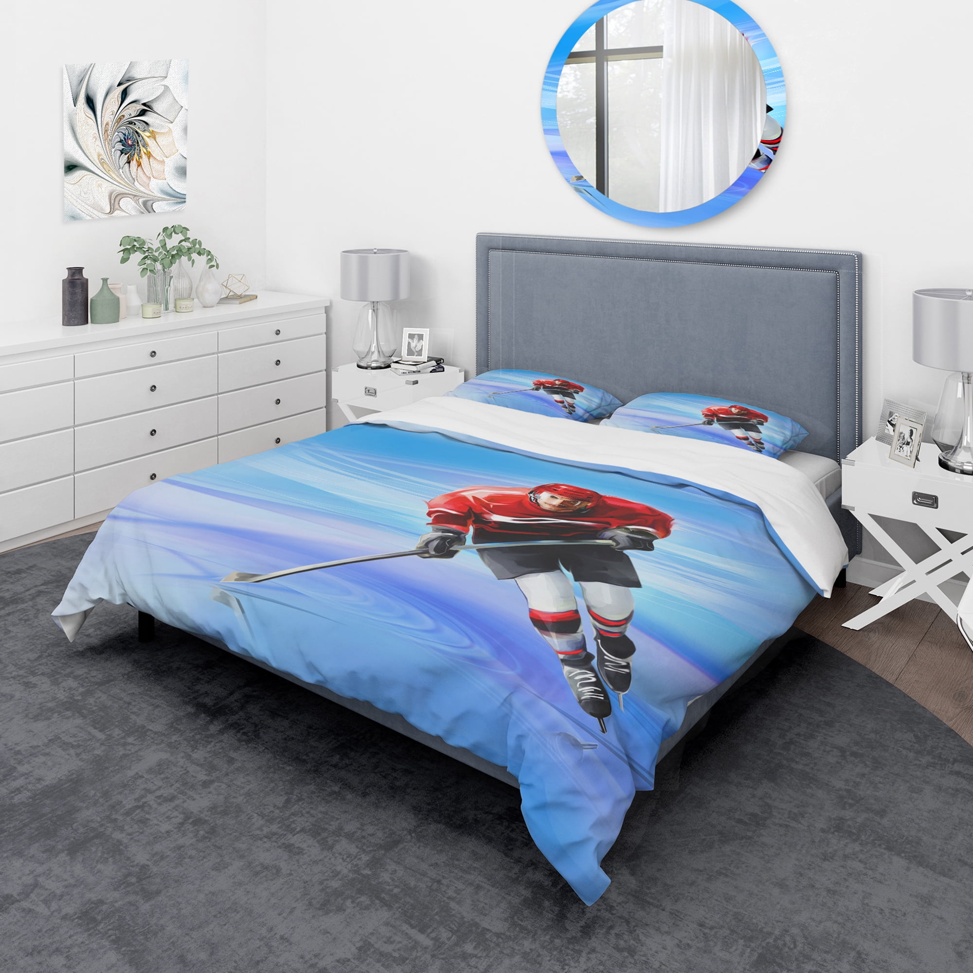 Designart 'Male Hokey Player' Abstract Portrait Duvet Cover Set