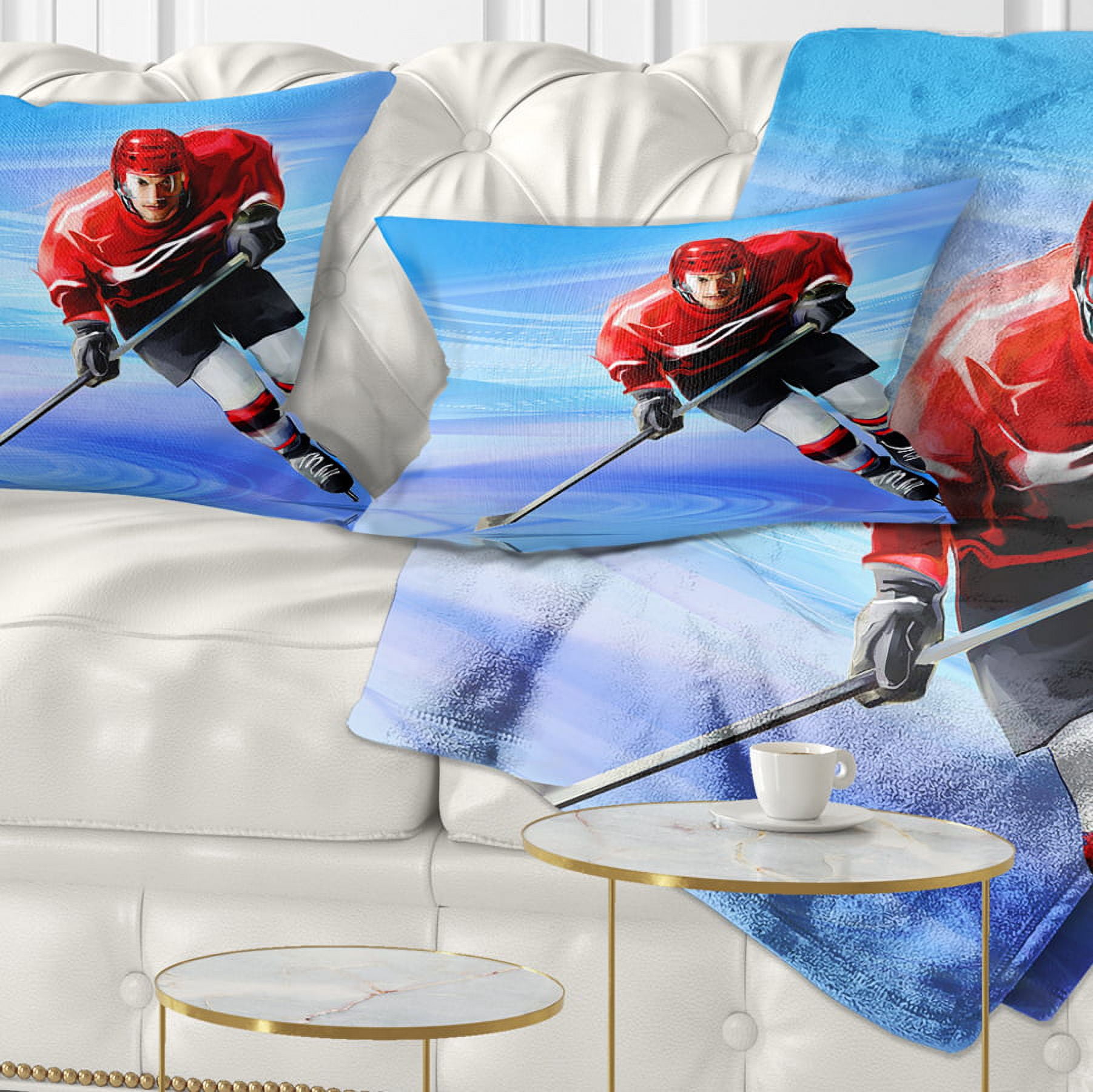 Designart Male Hokey Player - Abstract Portrait Throw Pillow - 12x20