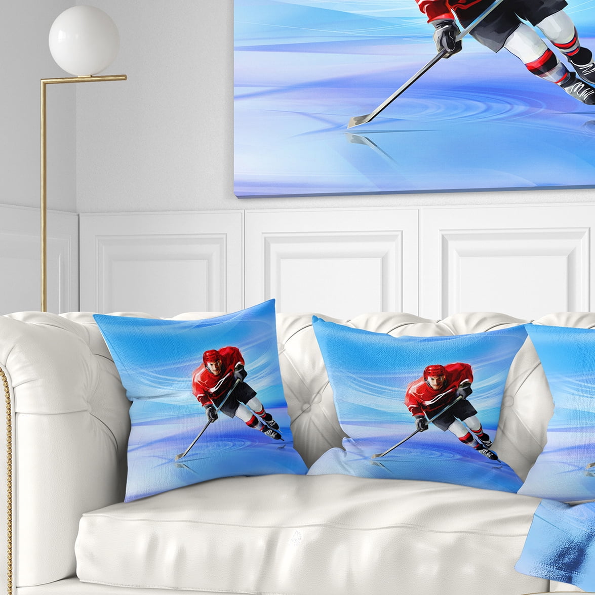 Designart Male Hokey Player - Abstract Portrait Throw Pillow - 18x18