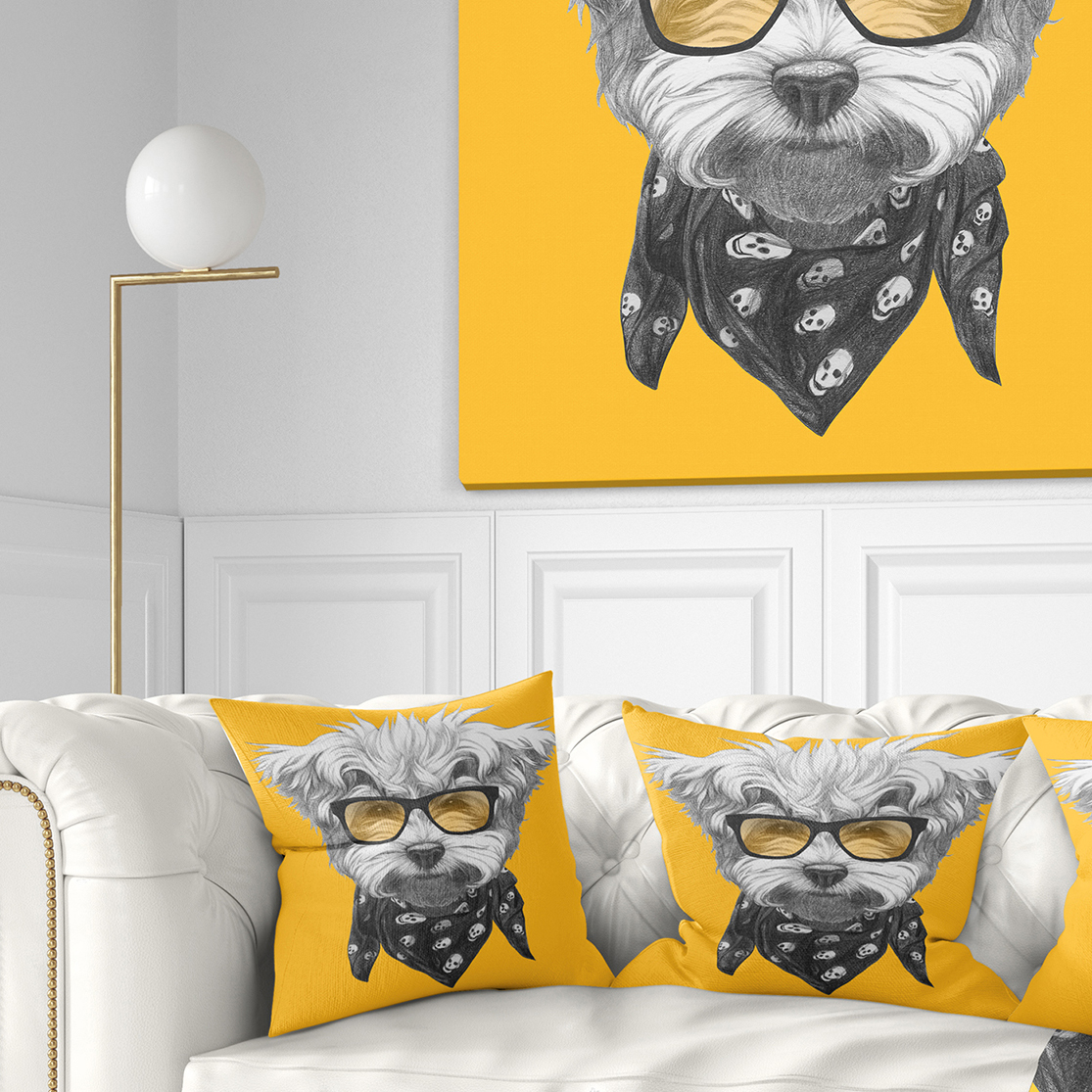 Designart Maltese Poodle with Sunglasses - Animal Throw Pillow - 16x16
