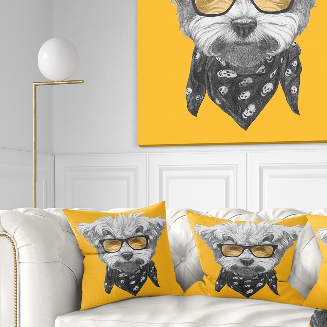 Designart Maltese Poodle with Sunglasses - Animal Throw Pillow - 18x18