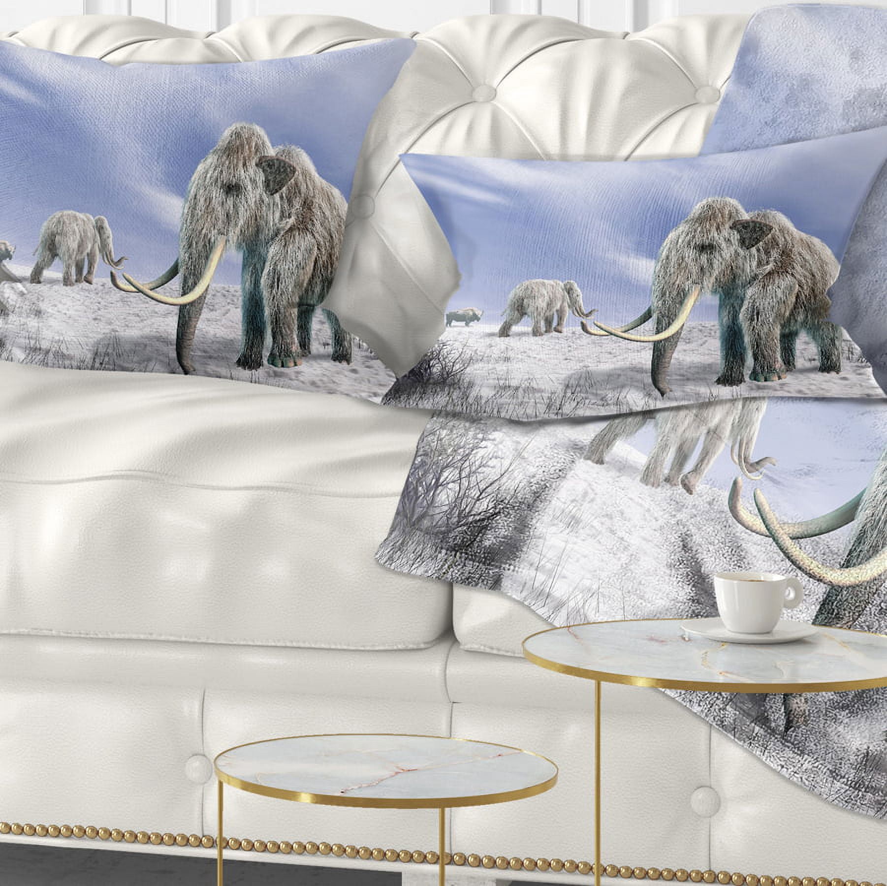 Designart Mammoth Elephants in Field - Landscape Photography Throw Pillow - 12x20