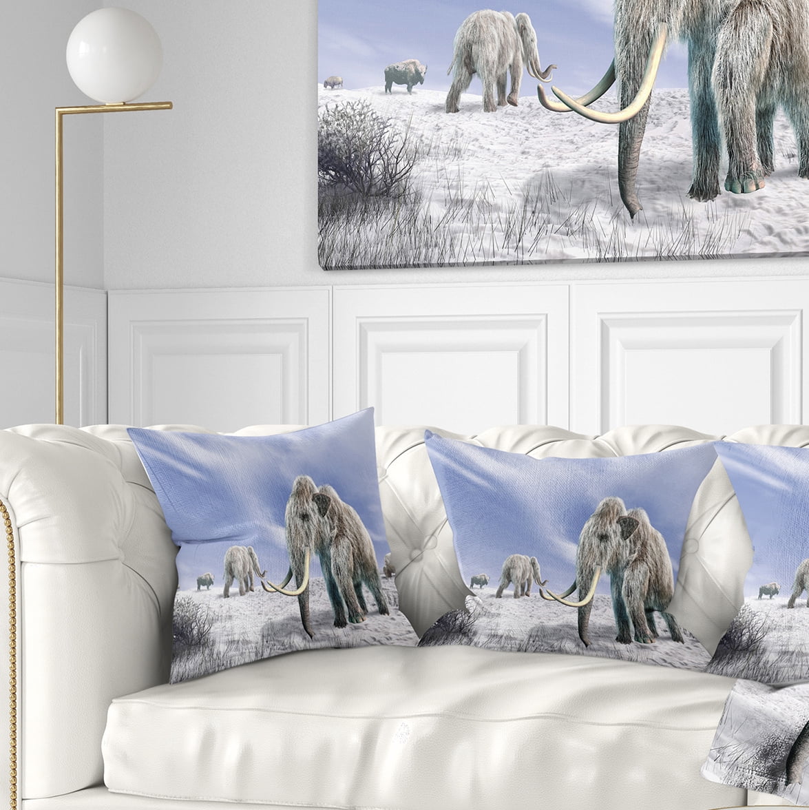 Designart Mammoth Elephants in Field - Landscape Photography Throw Pillow - 18x18