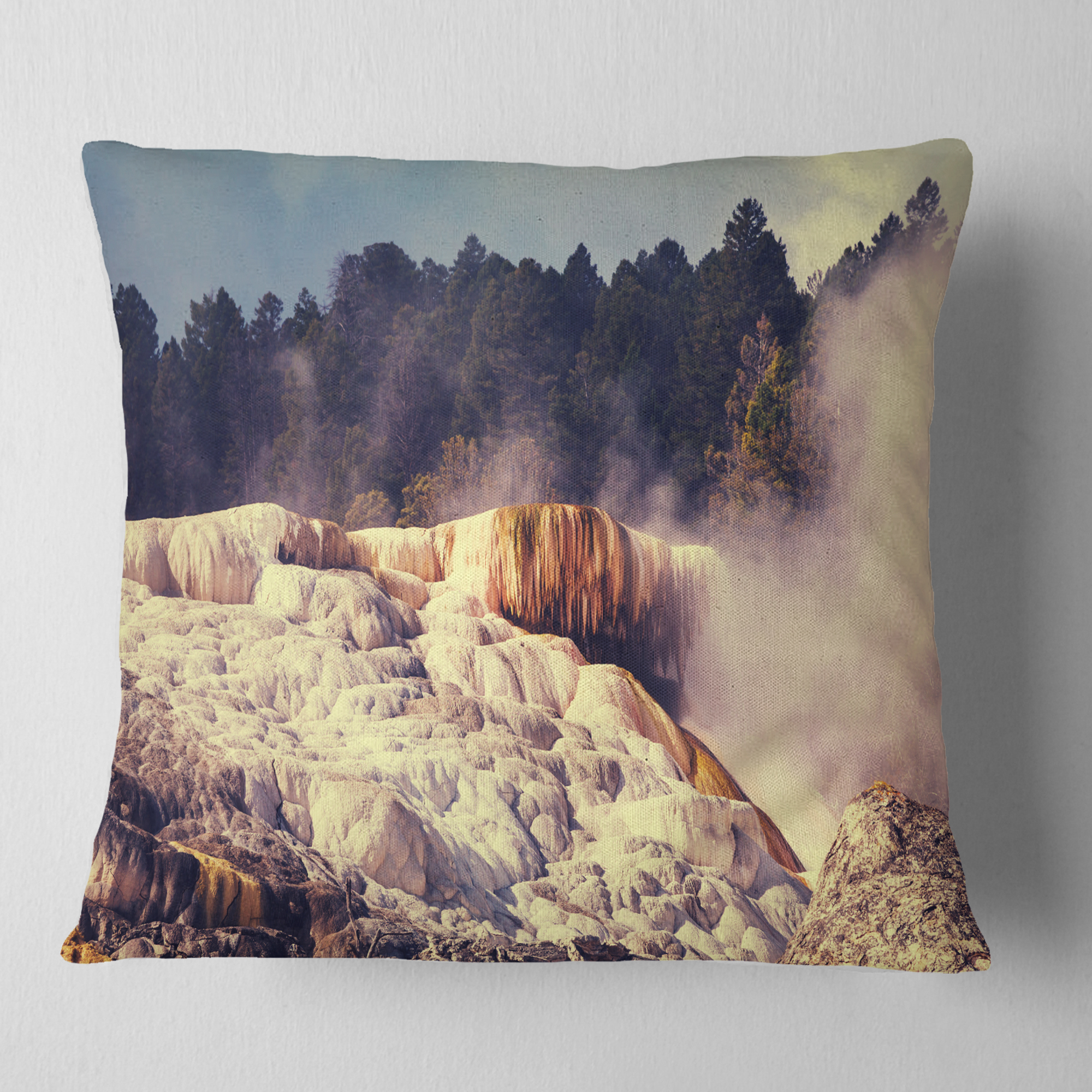 Designart Mammoth Hot Springs View - Landscape Printed Throw Pillow - 16x16