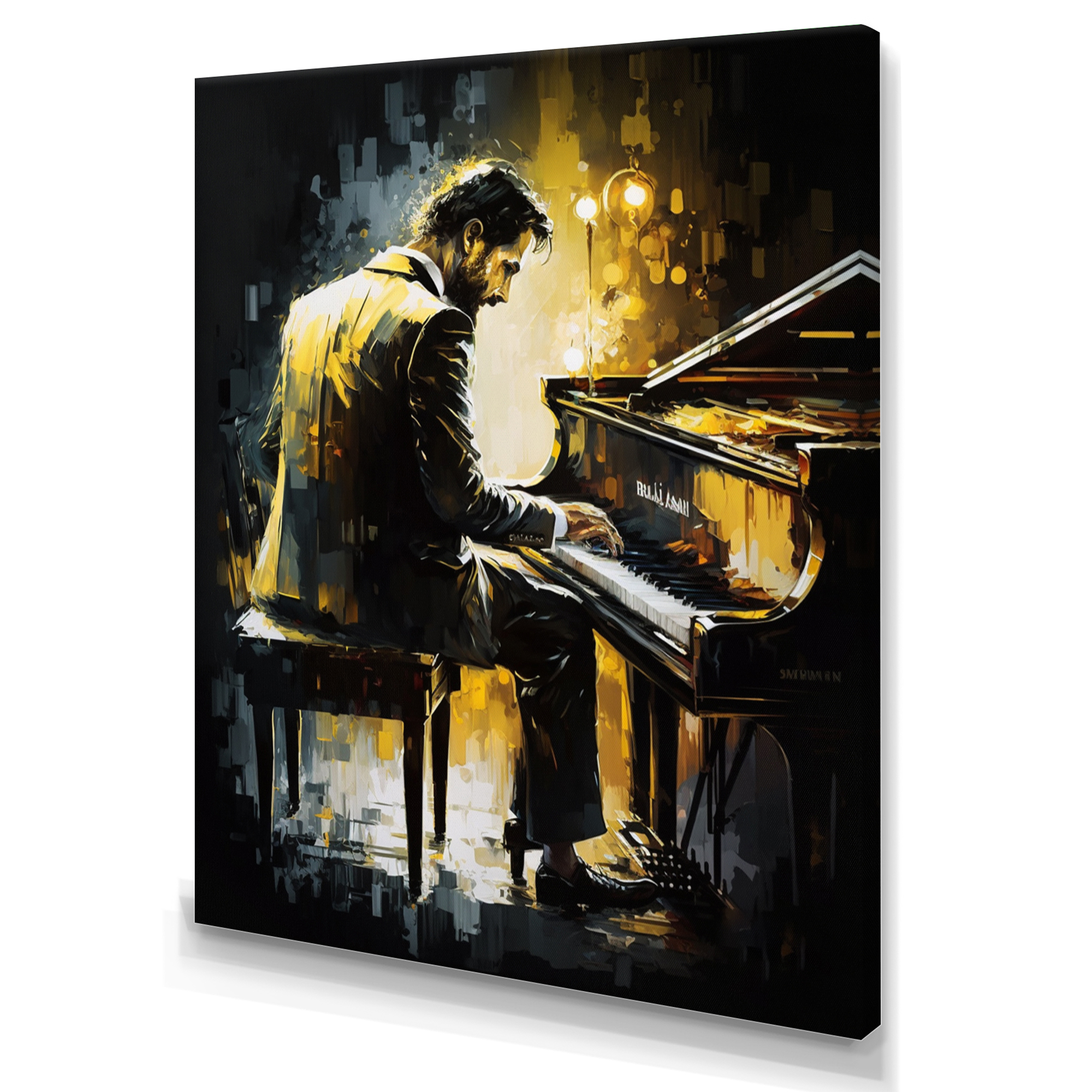 Free Shipping! Designart Man Playing Piano Canvas Art - Musical